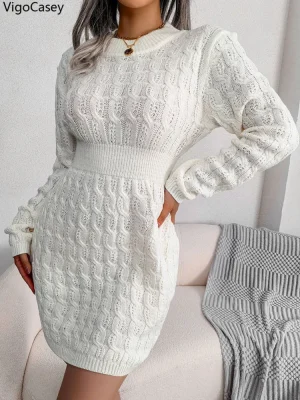 Women White Knit Bodycon Dress