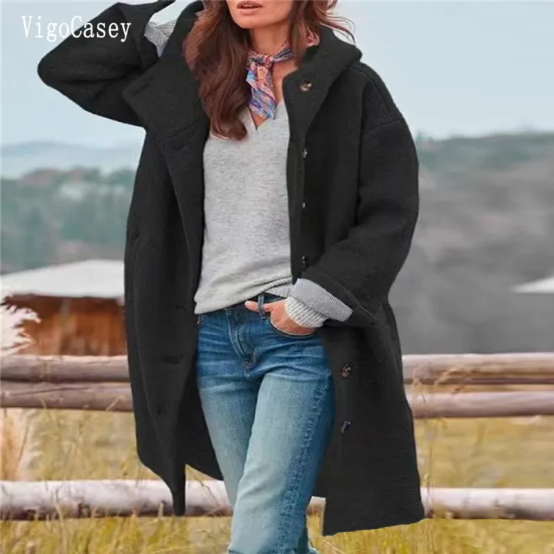 Autumn Winter Hooded Single-Breasted Long Trench Coat for Women - Image 2