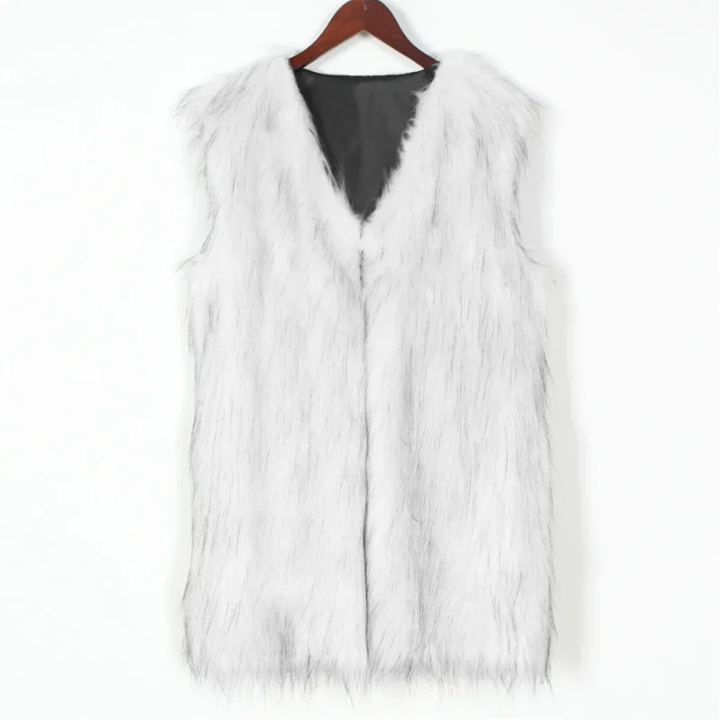 White V Neck Faux Fur Vest Women