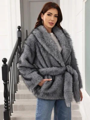 2025 Women’s Belted Faux Fur Coat