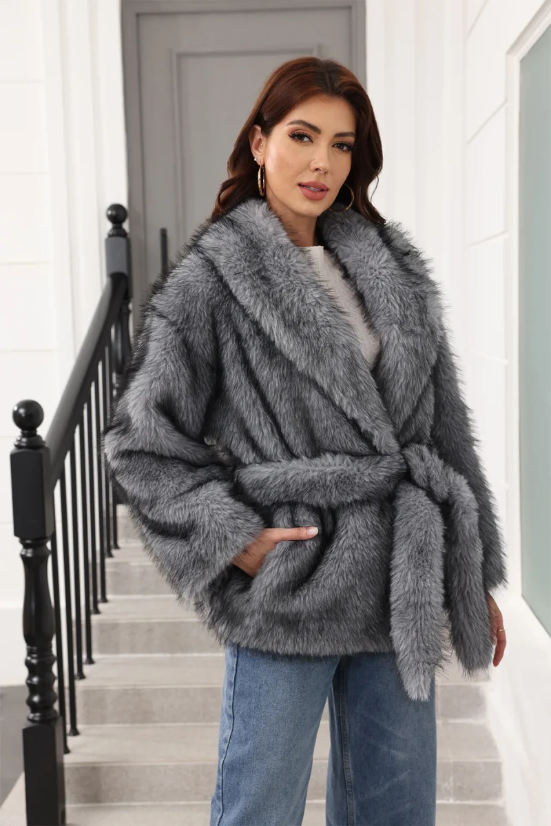 2025 Women’s Belted Faux Fur Coat