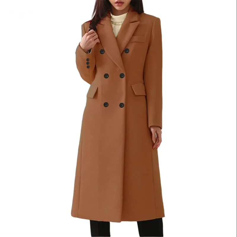 Elegant Burgundy Wool Blend Long Blazer Coat for Women - Image 3