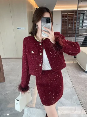 Luxury Quilted Sequin Two-Piece Suit