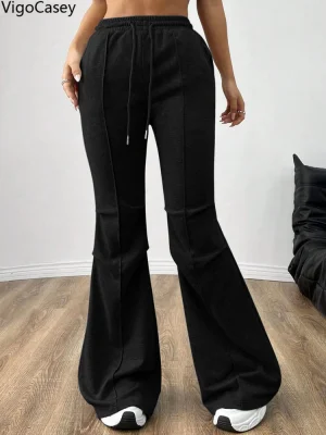 Women Black High Waist Flared Pants