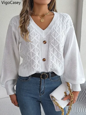 White V Neck Knit Sweater