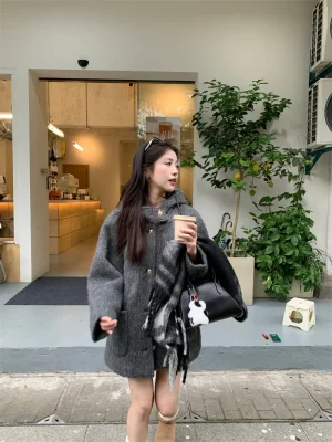 Women’s Korean Style Wool-Blend Hooded Jacket