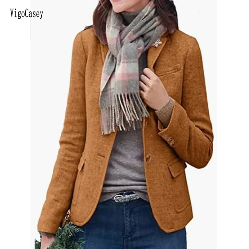 Autumn Winter Blue Wool Long Blazer Coat - Image 5