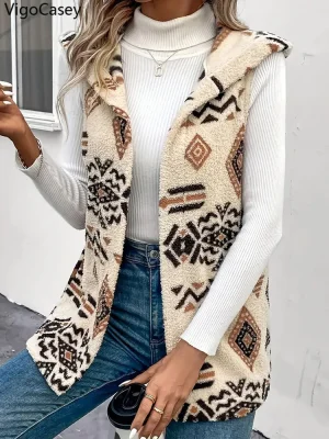 Women's Autumn Winter Plush Hooded Vest