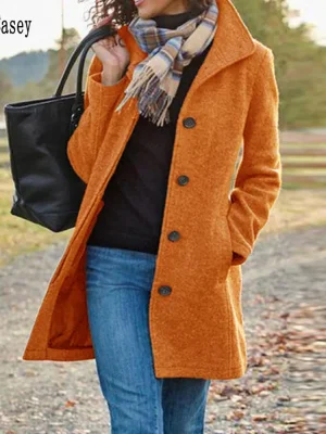 Elegant Orange Wool Blend Coat Women 2025