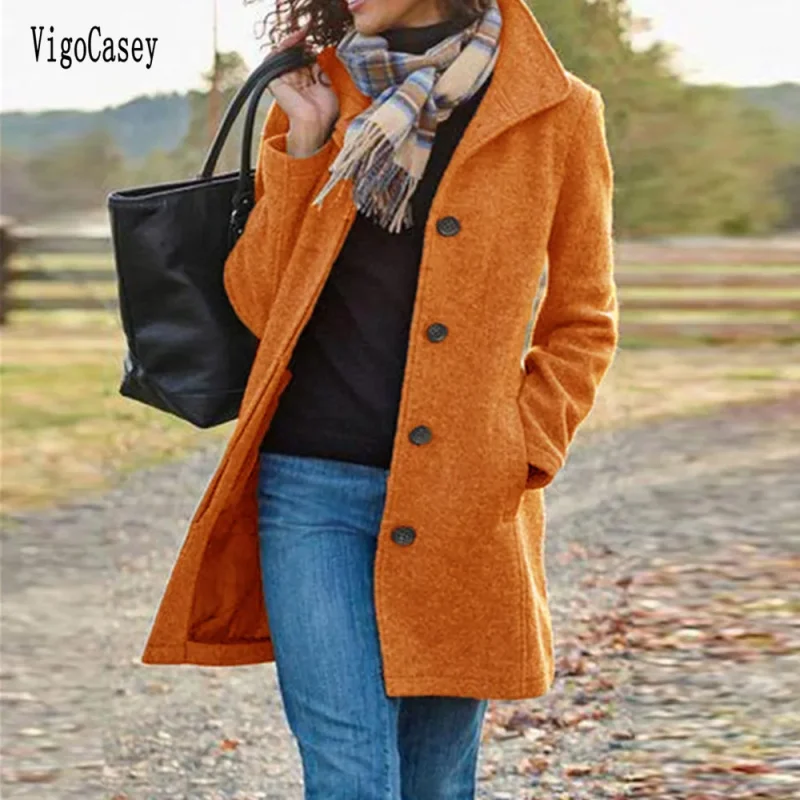 Elegant Orange Wool Blend Coat Women 2025