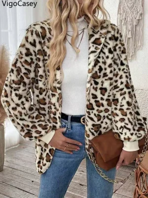 Women’s Leopard Print Plush Jacket
