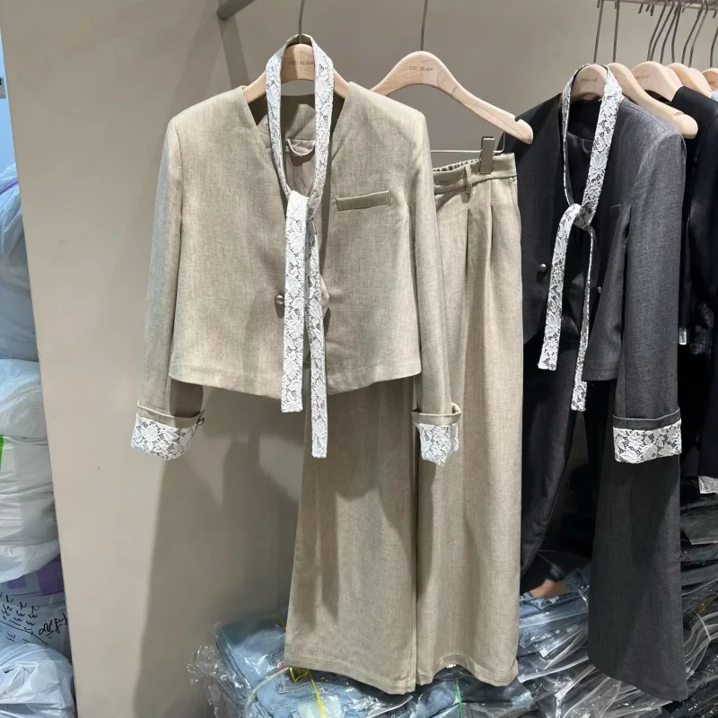Korean Style Short Jacket and Pants Suit Set for Women