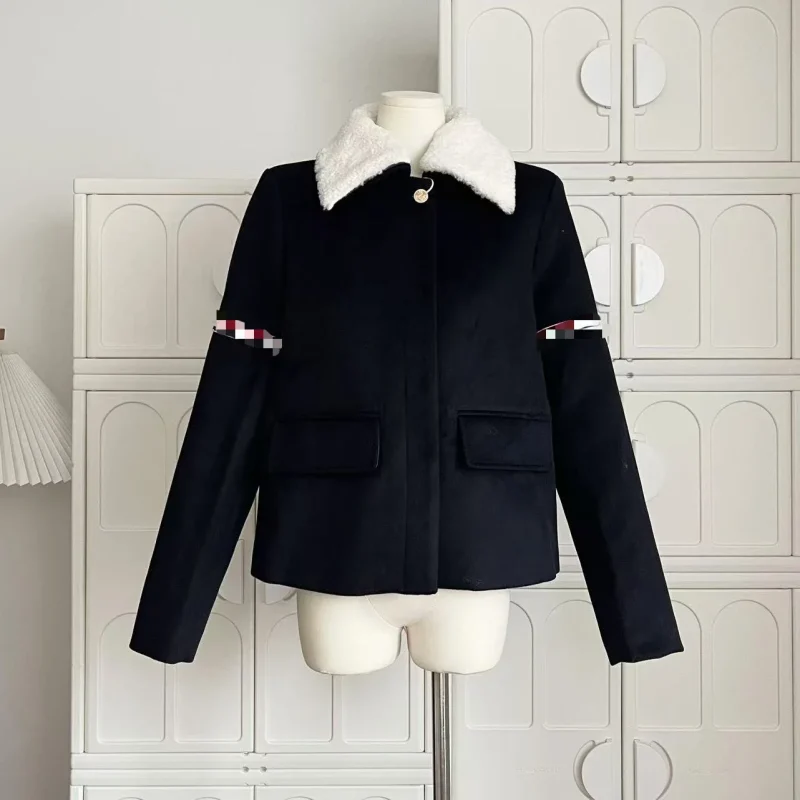 Korean Chic Patchwork Wool-Blend Coat