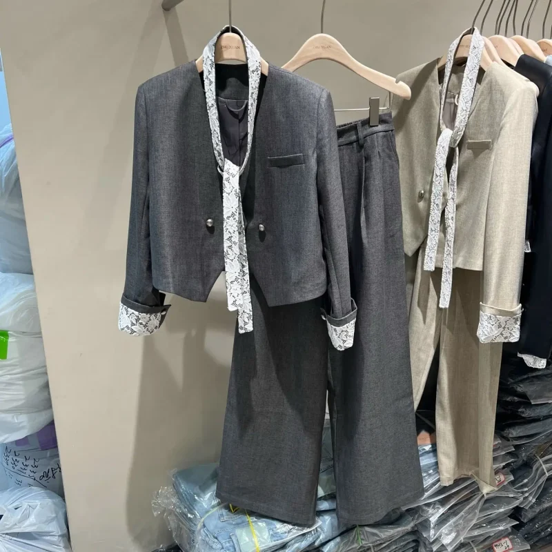 Korean Style Short Jacket and Pants Suit Set for Women - Image 4