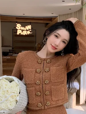 Women's 2025 Waffle Knit Cropped Jacket Elegant Short Coat