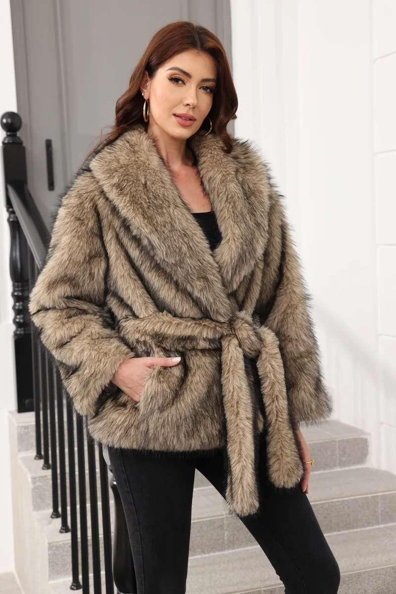 2025 Women’s Belted Faux Fur Coat - Image 6