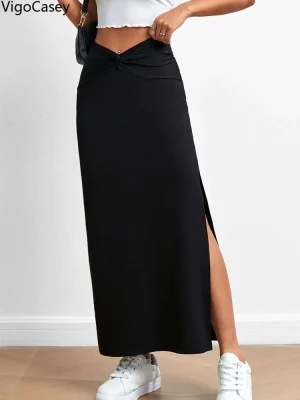 Elegant Black Long Office Skirt for Women