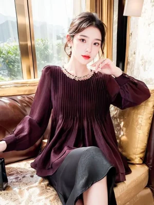 2025 Spring Beaded Lantern Sleeve Top
