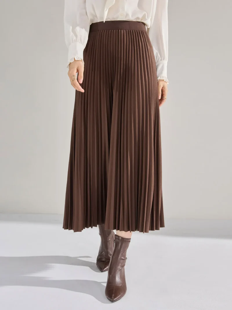 Women's 2025 High Waist Pleated Midi Skirt A-Line Office Wear - Image 4