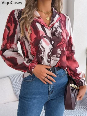Women’s Casual Print Chiffon Shirt