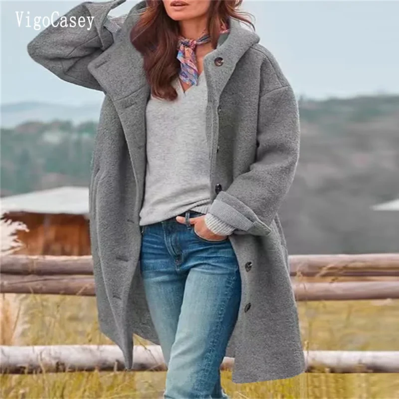 Autumn Winter Hooded Single-Breasted Long Trench Coat for Women - Image 5