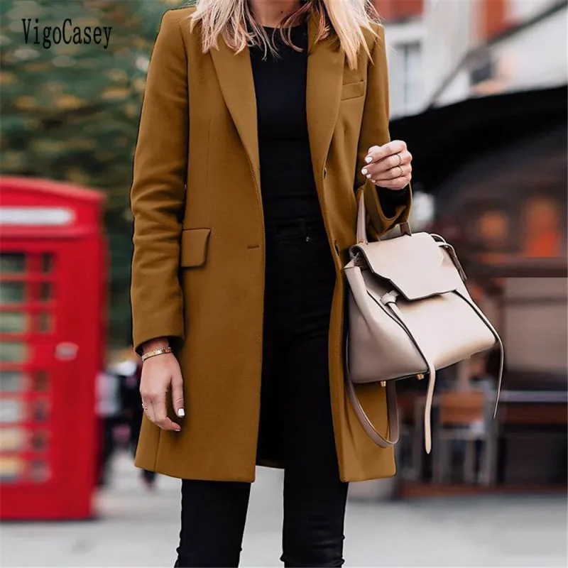 Elegant Brown Wool Blend Coat Women 2025 - Image 2