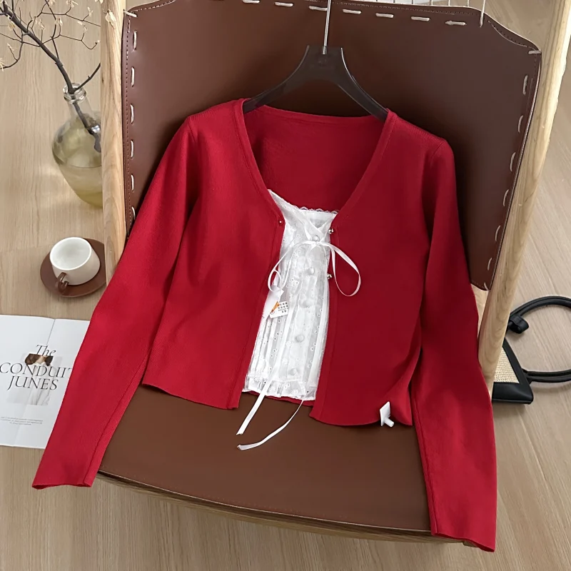 Women’s Gold Button Knit Cropped Cardigan Top