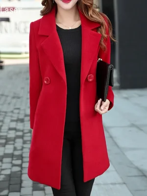 Winter Red Long Trench Coat for Women