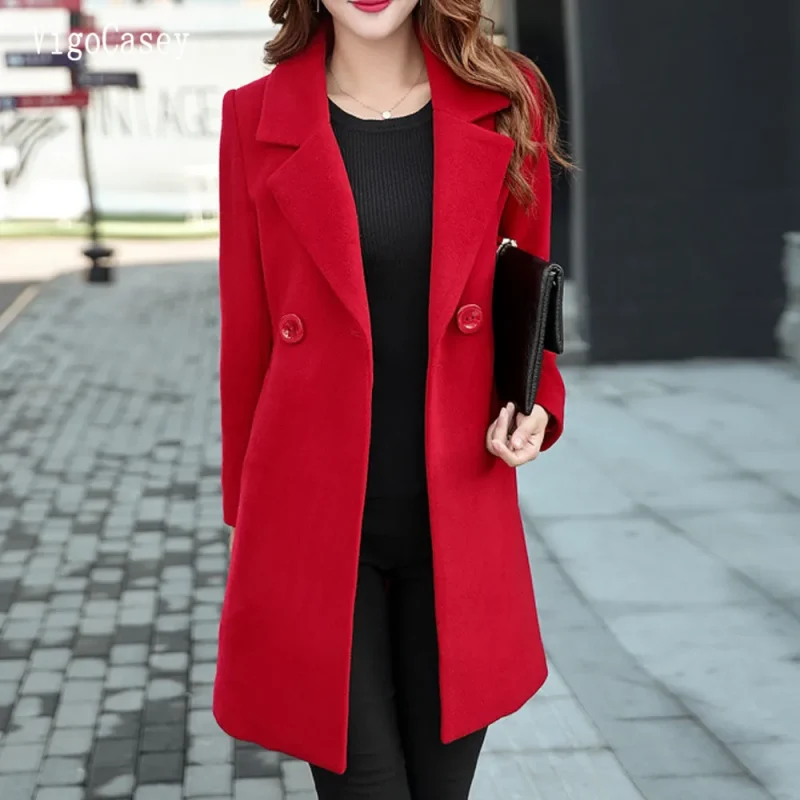 Winter Red Long Trench Coat for Women