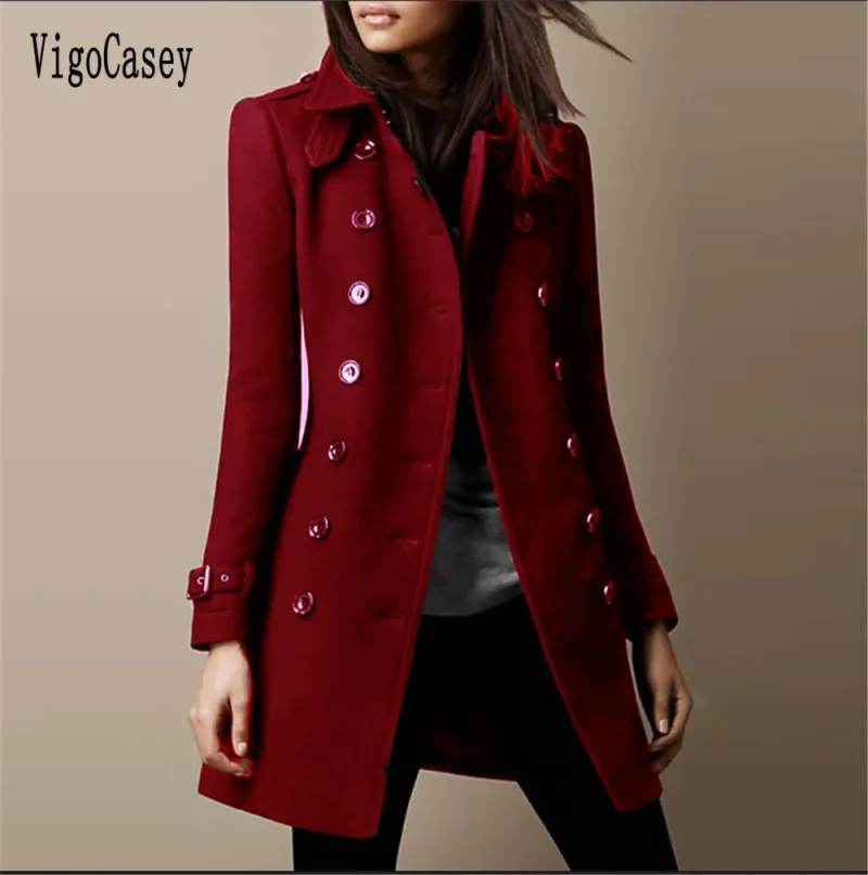 Elegant Burgundy Wool Blend Long Coat for Women