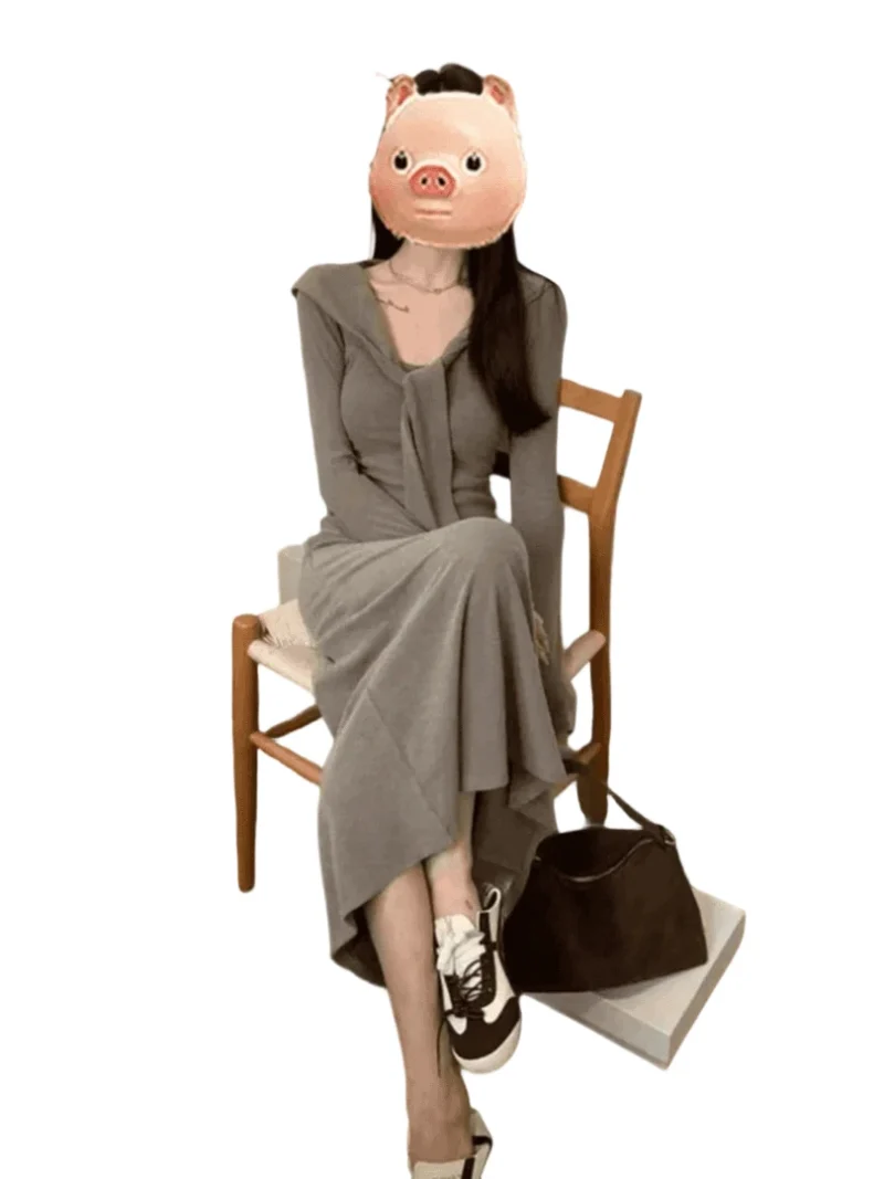 Knit Fake-Two-Piece Shawl Sweater Dress - Image 6