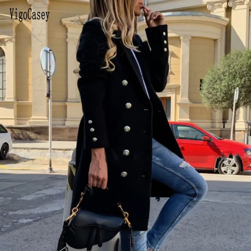 Autumn Winter Yellow Double Breasted Trench Coat - Image 3
