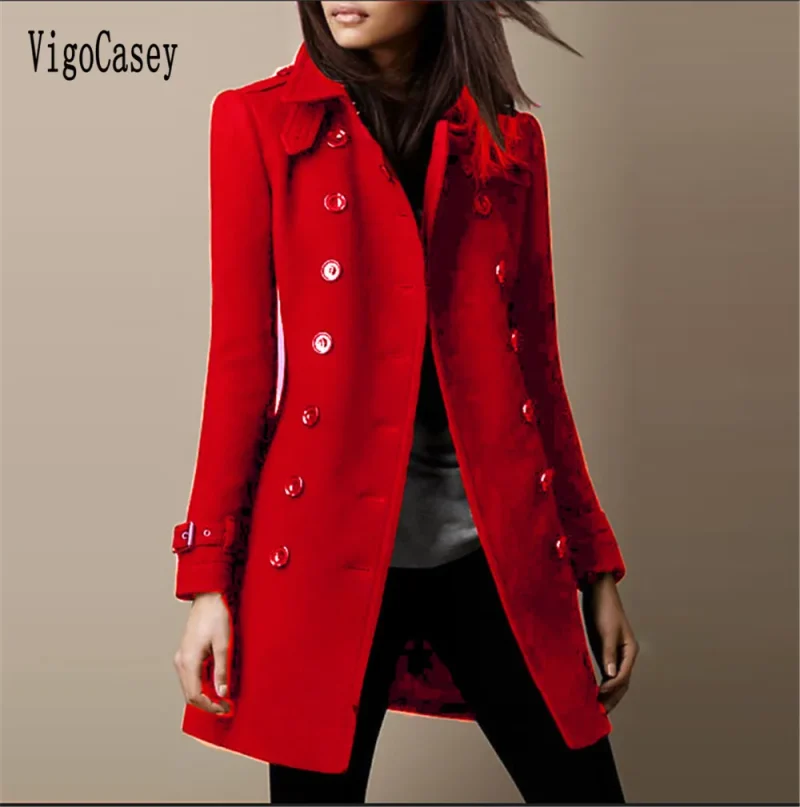 Elegant Burgundy Wool Blend Long Coat for Women - Image 4