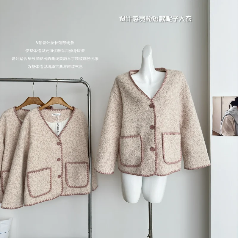 Elegant Wool-Blend V-Neck Coat for Women - Image 2