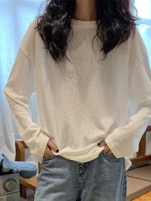 Early Fall Women's Long Sleeve T-Shirt Korean Style Thin Loose Top