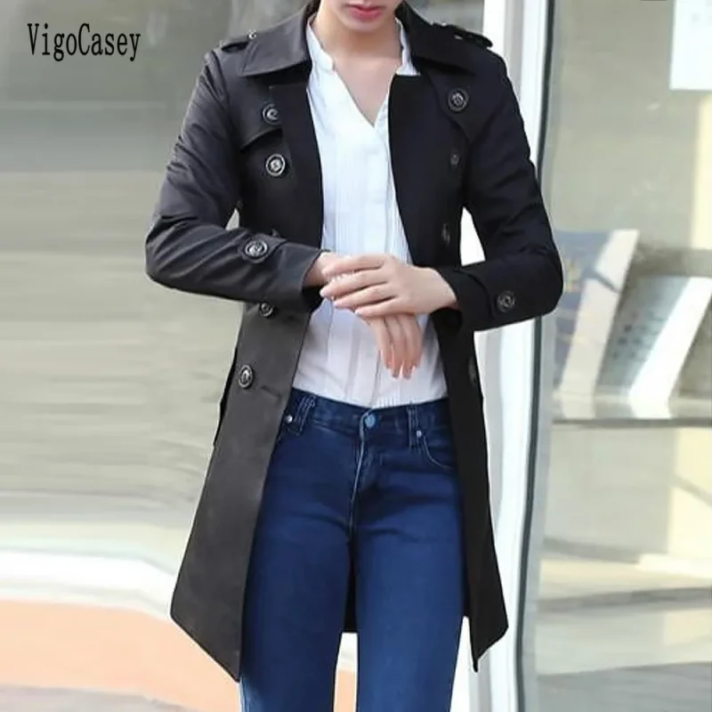 Winter Khaki Lace-Up Long Trench Coat Women - Image 4