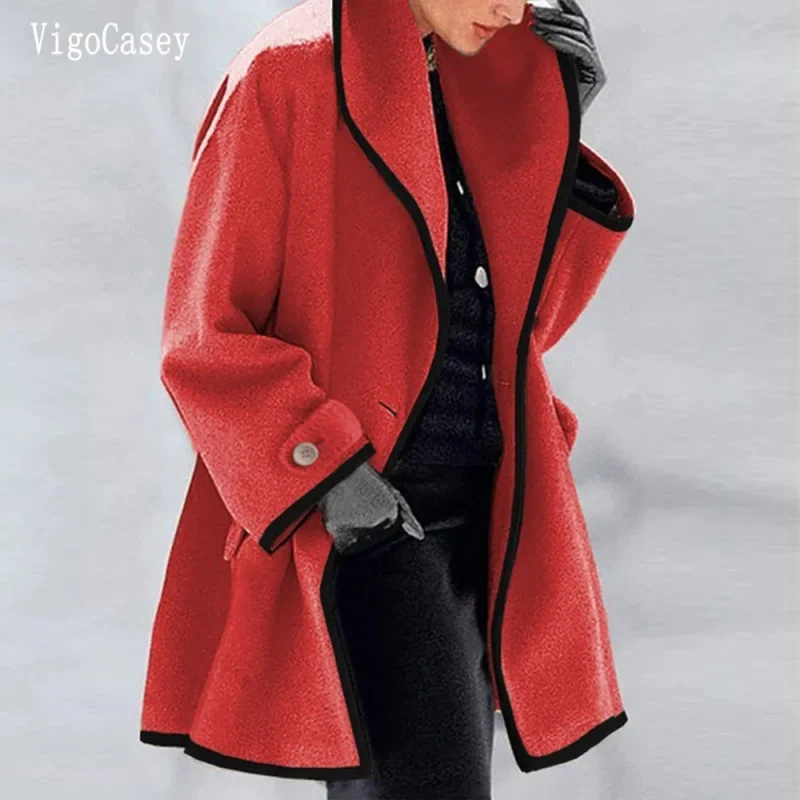 Elegant Black Wool Blend Long Coat for Women - Image 5