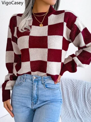 Women’s Grid Patchwork Knit Sweater
