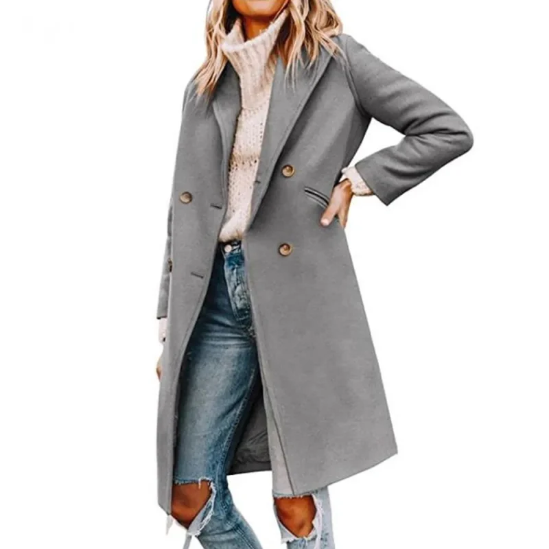 Elegant Black Wool Blend Long Blazer Coat for Women - Image 2