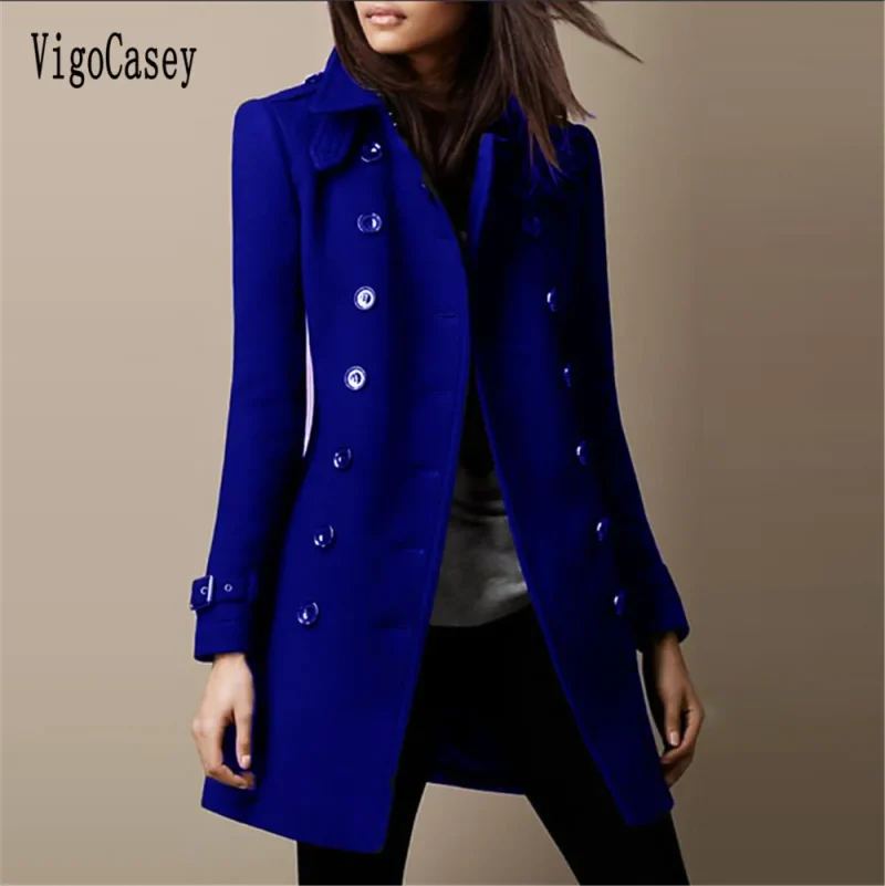 Elegant Burgundy Wool Blend Long Coat for Women - Image 5
