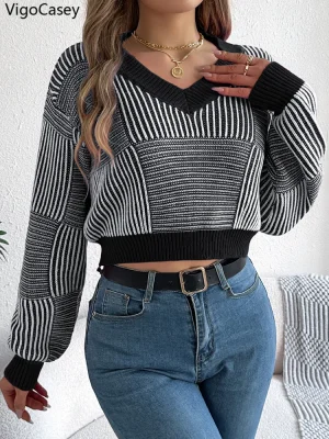Casual Stripe Knit Pullover