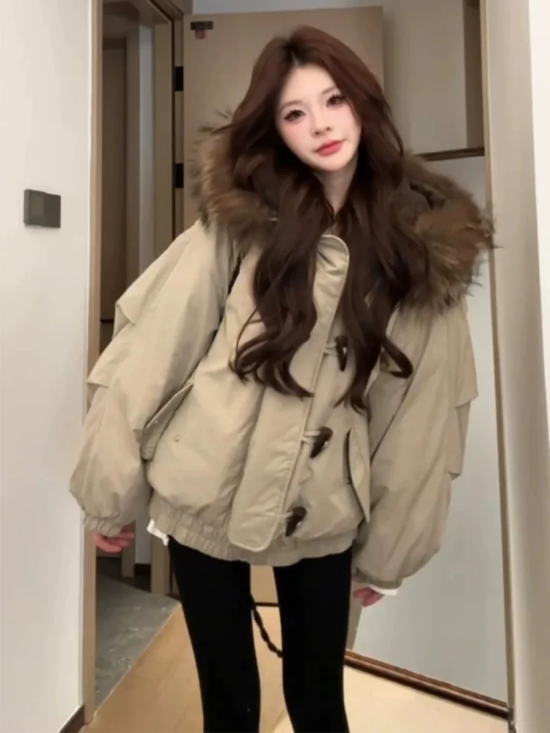 Women’s Hooded Short Parka with Fur Trim - Image 3
