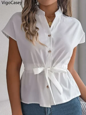 Casual Summer Chiffon Drawstring Top