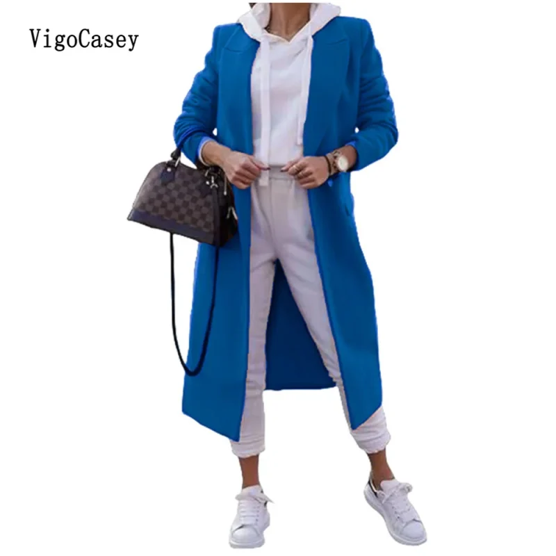 Autumn Winter Green Wool Long Blazer Coat - Image 5