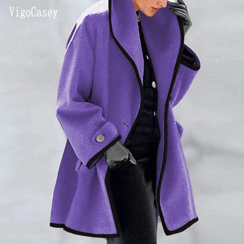 Elegant Black Wool Blend Long Coat for Women - Image 4