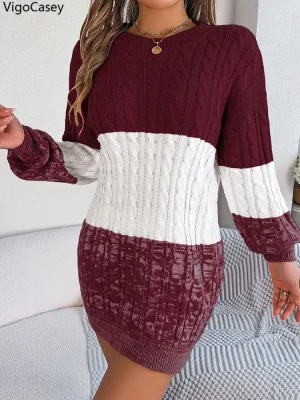 Women Patchwork Knit Bodycon Dress