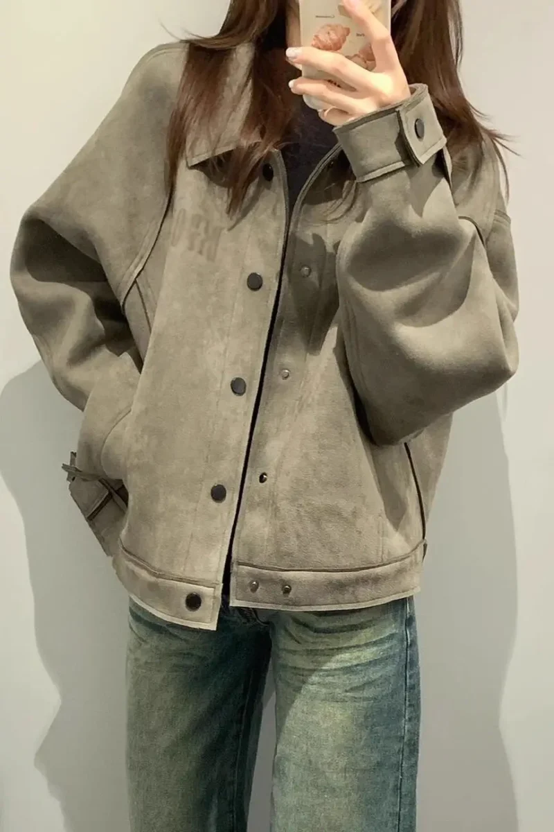 Women’s Retro Suede Short Jacket - Image 3