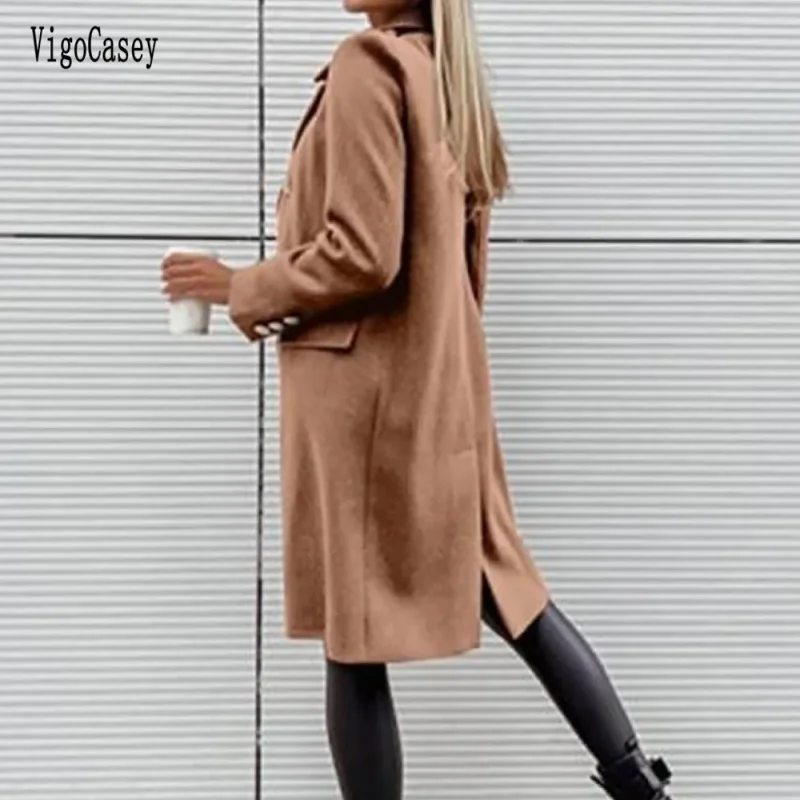 Autumn Winter Green Double Breasted Trench Coat - Image 5