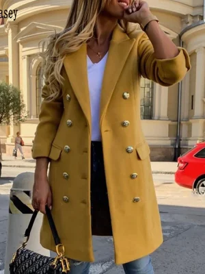 Autumn Winter Yellow Double Breasted Trench Coat