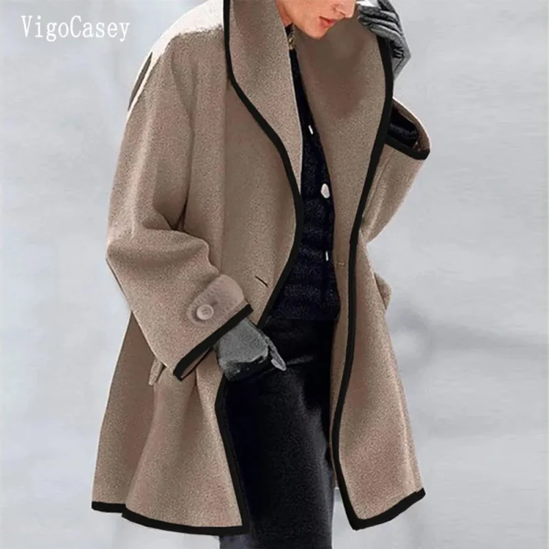 Elegant Black Wool Blend Long Coat for Women - Image 3